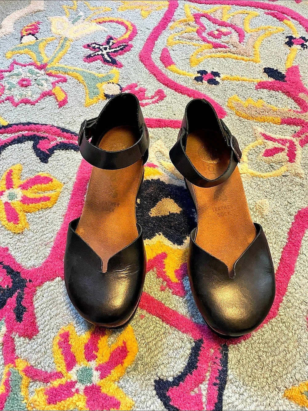 Yokono Black Cork Wedge Mary Jane Sandals